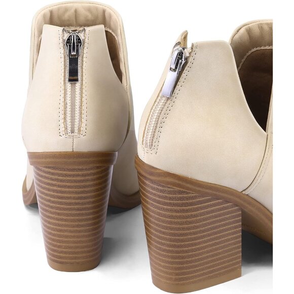 Mysoft Women's Off White Pu Chunky Mid Heel Slip on Toe Stacked Ankle Boots - Picture 3 of 7